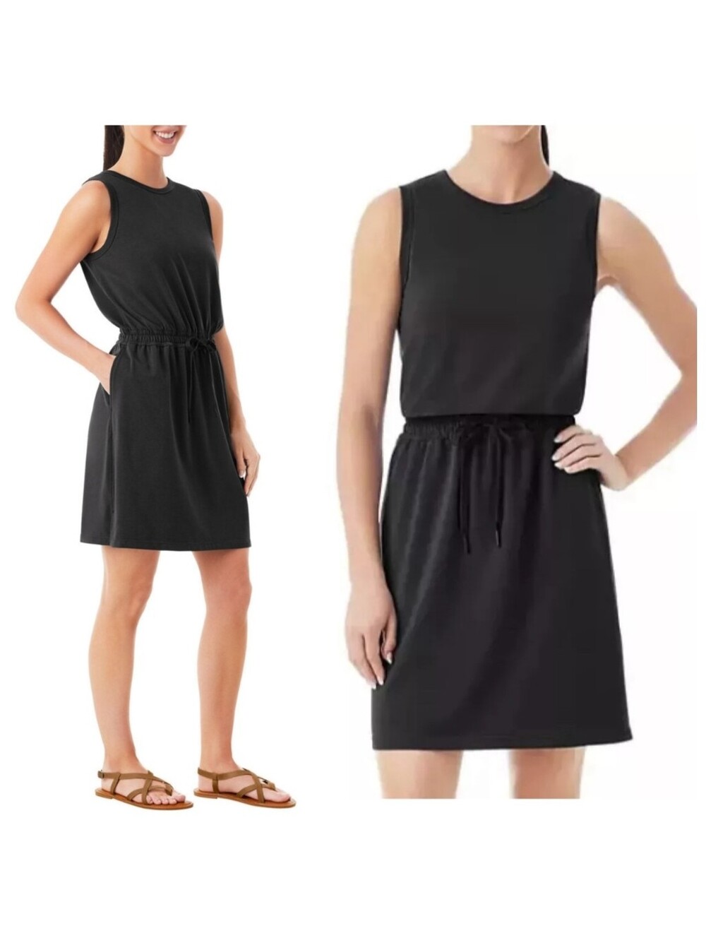 Member Mark Black Tank Dress With Pockets XS Cotton Blend Vacation Basics NWT